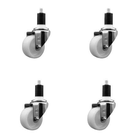 Service Caster 3'' SS Nylon Wheel Swivel 1-1/2'' Expanding Stem Caster Set, 4PK SCC-SSEX20S314-NYS-112-4